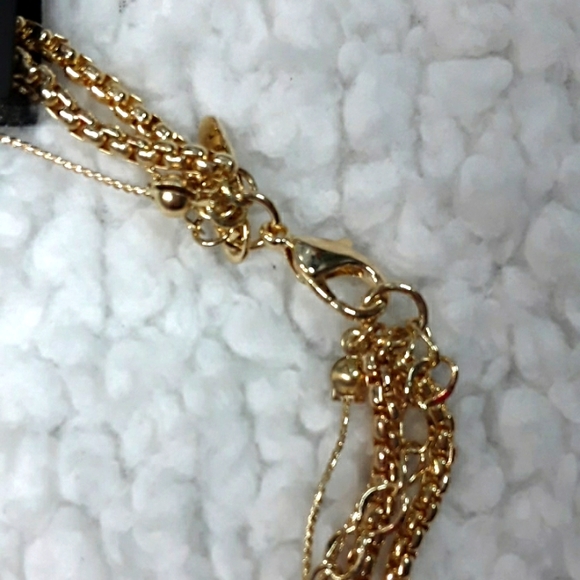 NWT New York & Company Necklace Quadruple Layer Single Fastener Gold Blue Green - Picture 6 of 9